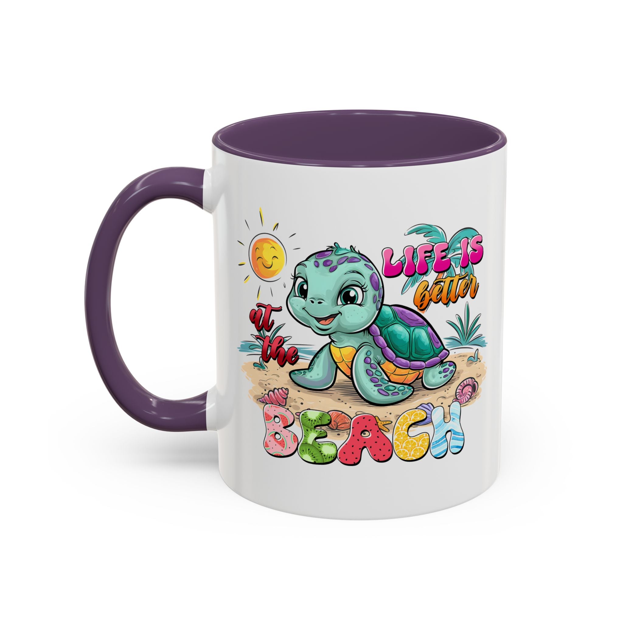 Beach Vibe Accent Coffee Mug - "Life is Better at the Beach" Design turtle animal lover