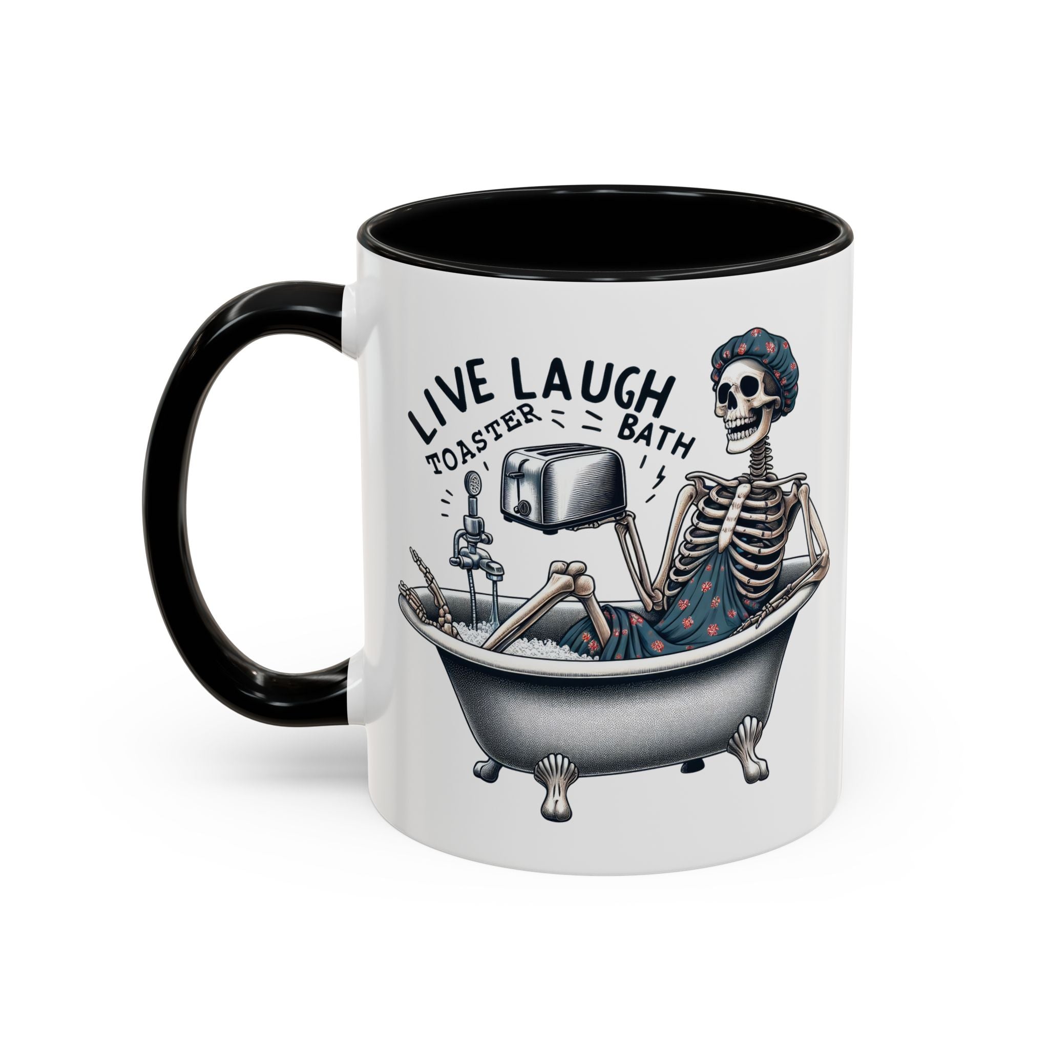 Skeleton Bath Time Coffee Mug, Live Laugh Roast & Relax Skeleton Mug, Funny Gift for Halloween, Quirky Kitchen Decor, Unique Coffee Cup