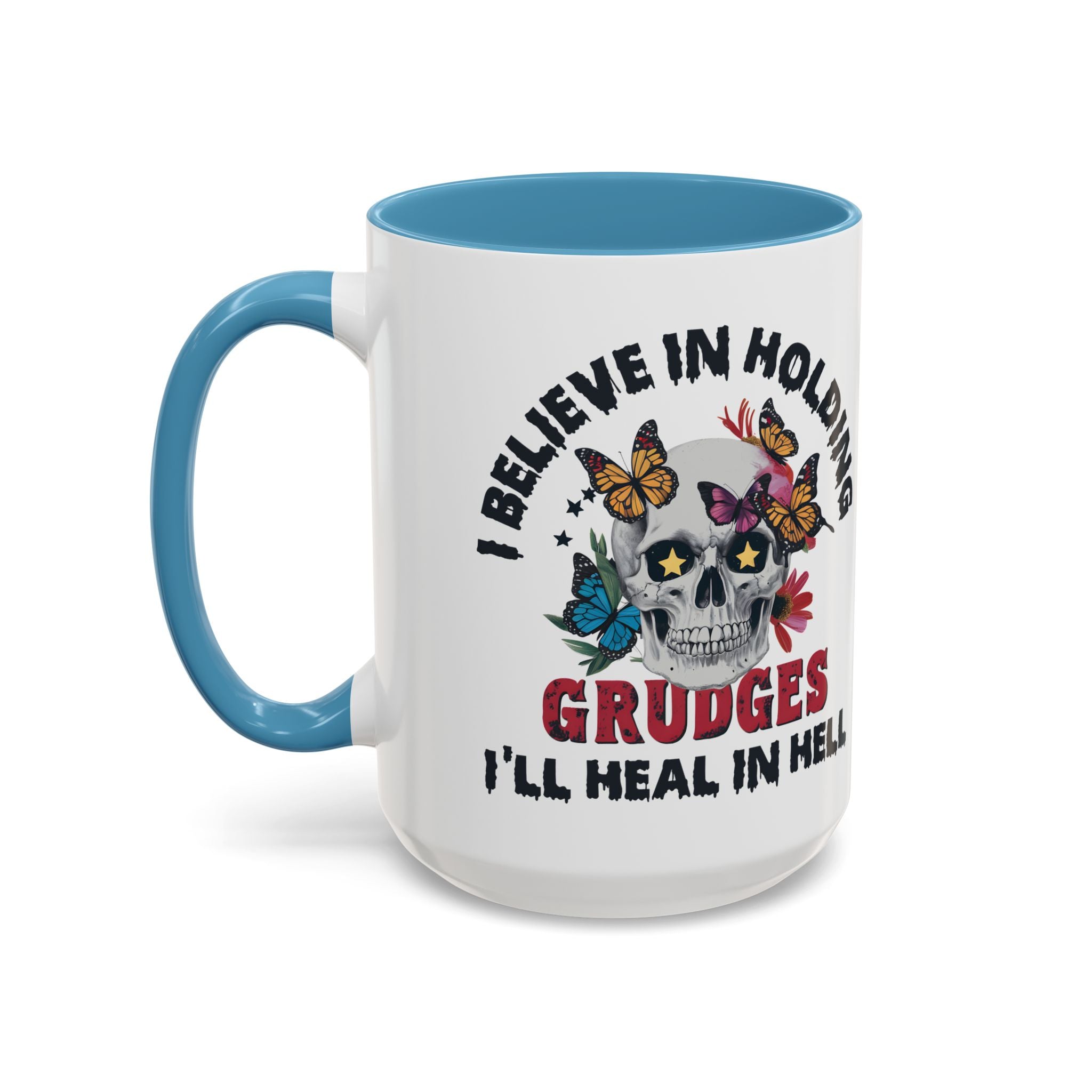 Grudge-Holder Coffee Mug - 11 & 15oz Ceramic with Floral Skull Design gothic horror art