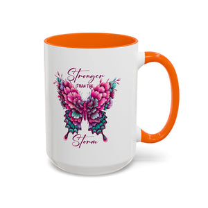 Stronger Than The Storm Accent Coffee Mug - Inspirational Butterfly Design