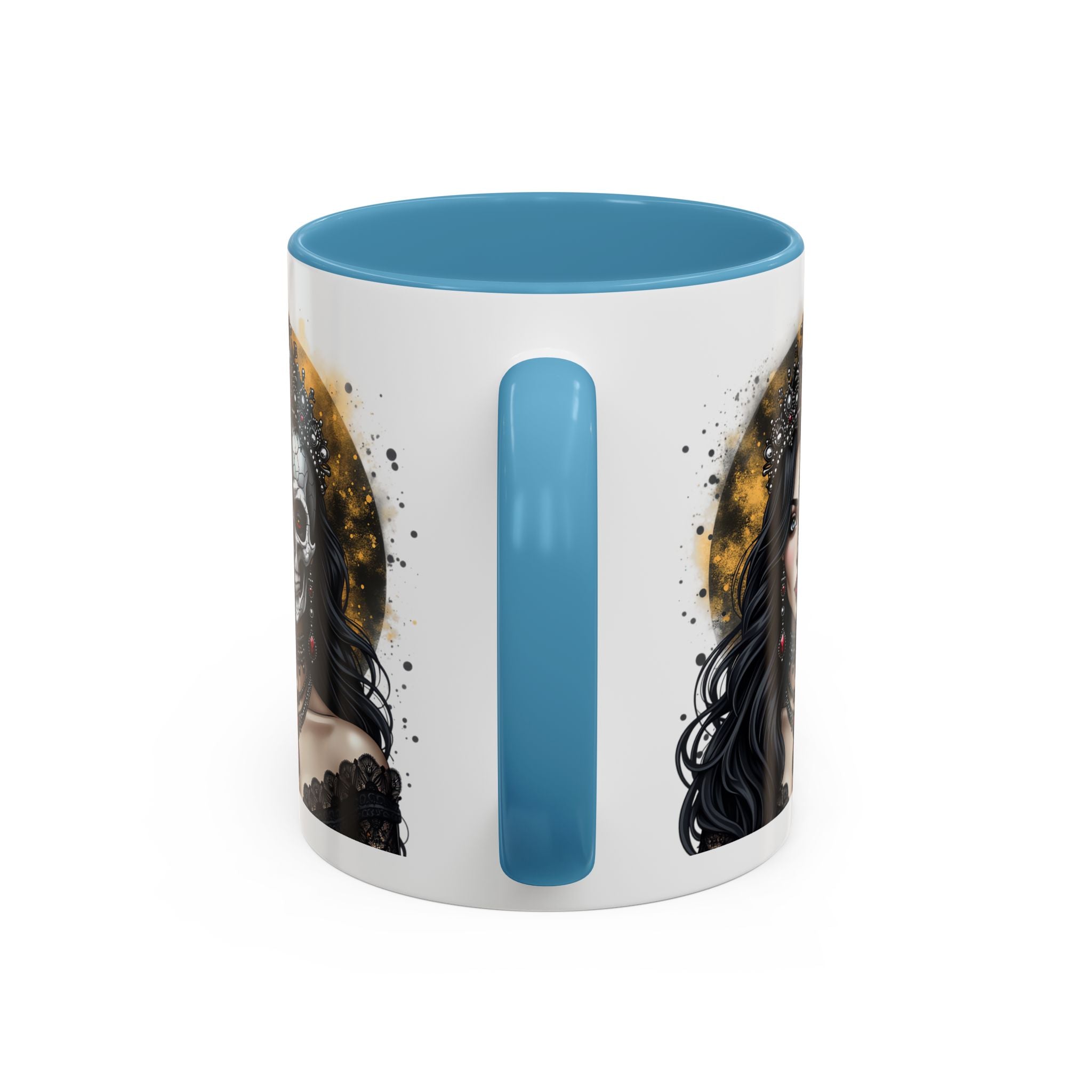 Gothic Art Accent Mug - Artistic Skull & Lady Design, Unique Coffee Cup for Halloween, Gift for Her, Decorative Kitchenware, Dark Aesthetic