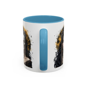 Gothic Art Accent Mug - Artistic Skull & Lady Design, Unique Coffee Cup for Halloween, Gift for Her, Decorative Kitchenware, Dark Aesthetic