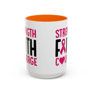 Inspirational Coffee Mug: Strength, Faith, Courage - Gift for Survivors, Awareness Events, Supportive Home Decor, Encouragement