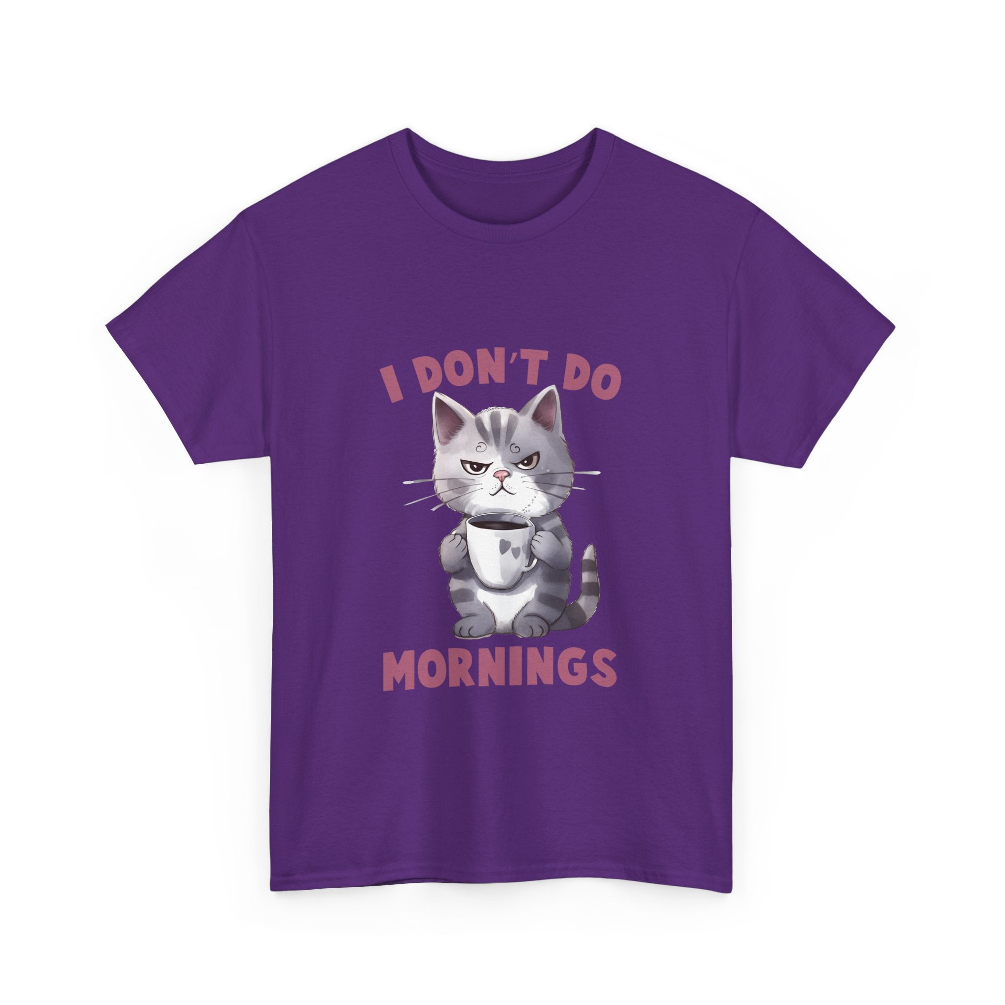 I Don't Do Mornings Cat Tee | Funny Unisex Cotton T-Shirt, Gift for Cat Lovers, Relaxed Fit Top, Cute Pet Owner Appreciation