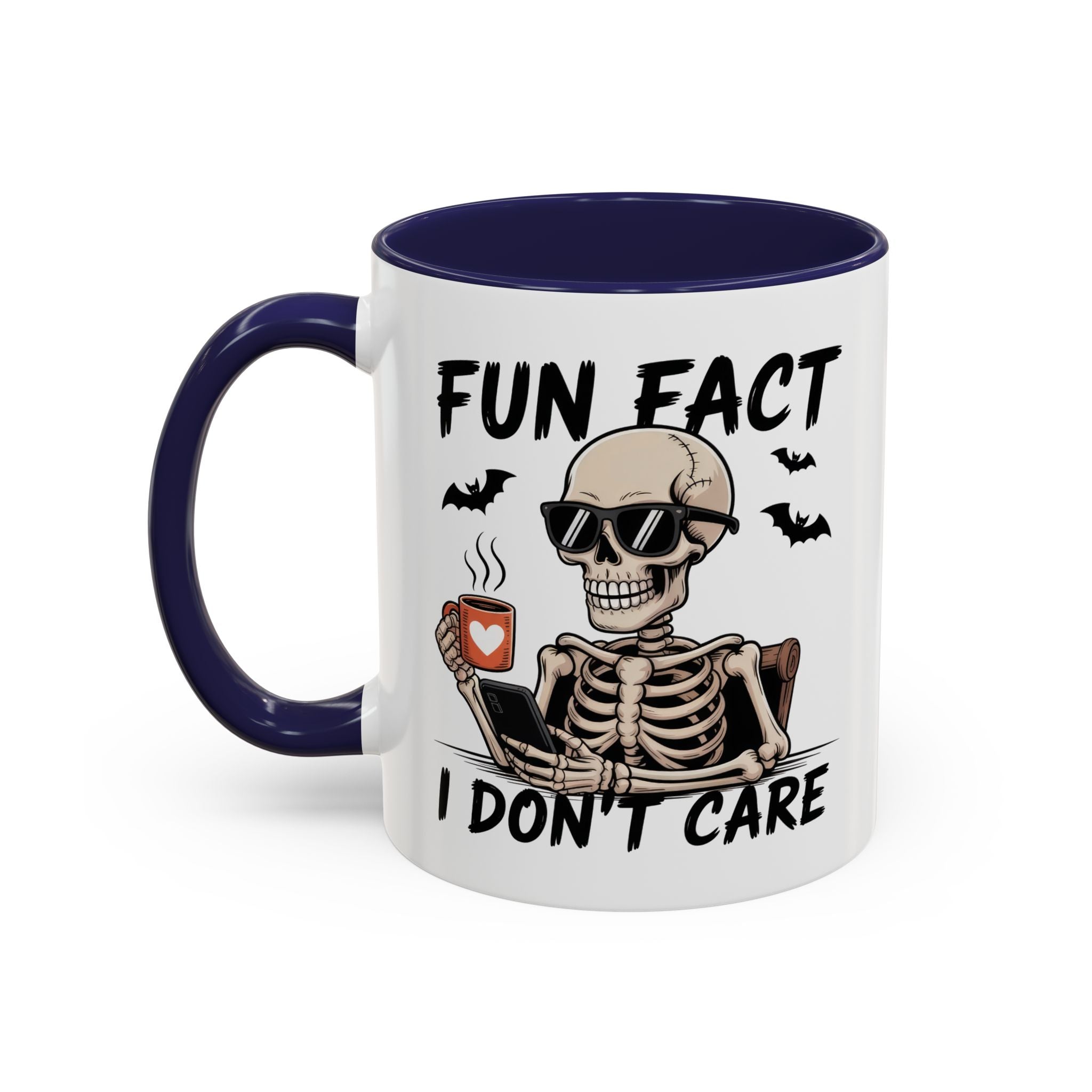 Fun Fact I Don’t Care Skull Coffee Mug — Halloween Accent Coffee Cup (11/15oz)