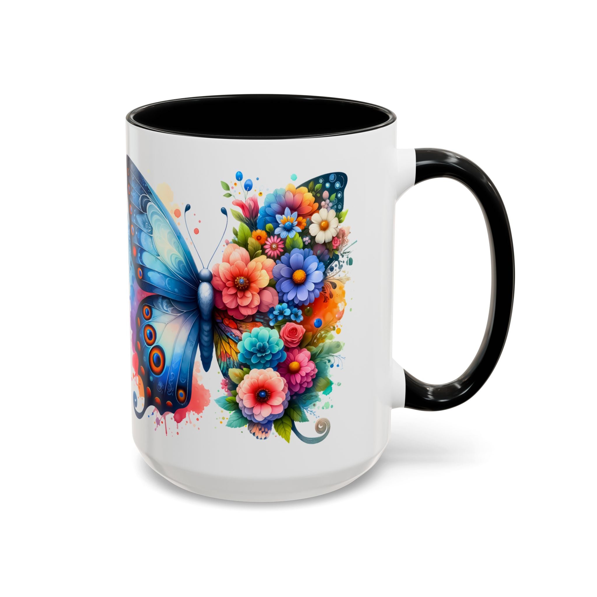 Colorful Floral Butterfly Accent Coffee Mug – Vibrant Artistic 11/15oz nature lover