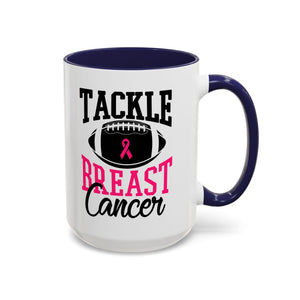 Tackle Breast Cancer Coffee Mug, Supportive Gift for Football Fans, Awareness Mug, Cheer Team Spirit, Fundraiser Drinkware