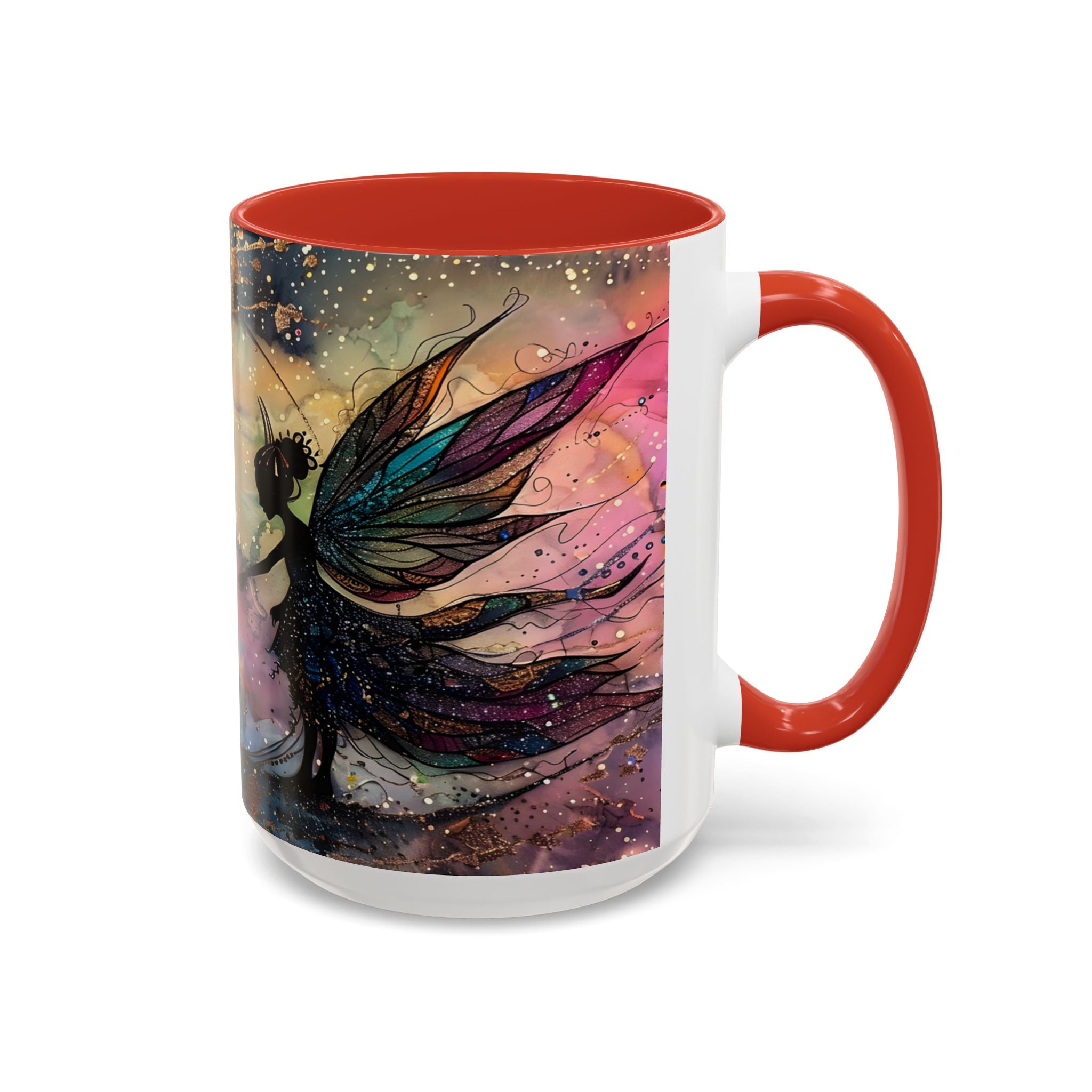 Magical Fairy Galaxy Accent Coffee Mug — Colorful Winged Fairy Art (11/15 oz) fantasy