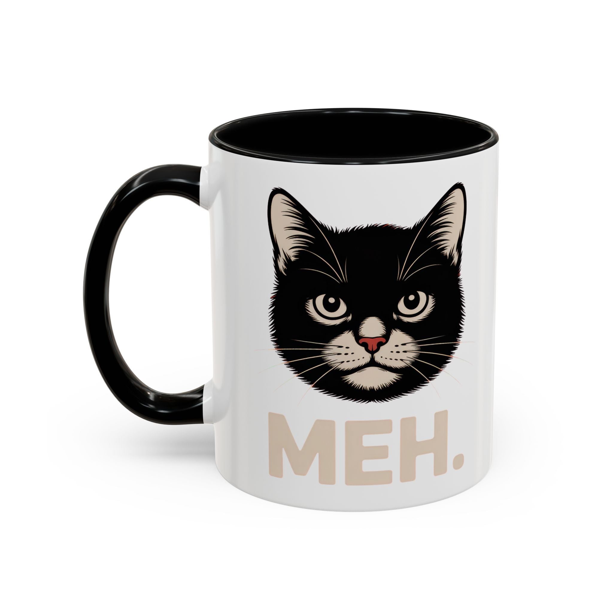 Tuxedo Cat 'MEH.' Accent Coffee Mug — Funny Cat Lover Ceramic Mug