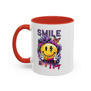Smile Stay Accent Coffee Mug - Vibrant Floral Design for Positive Vibes