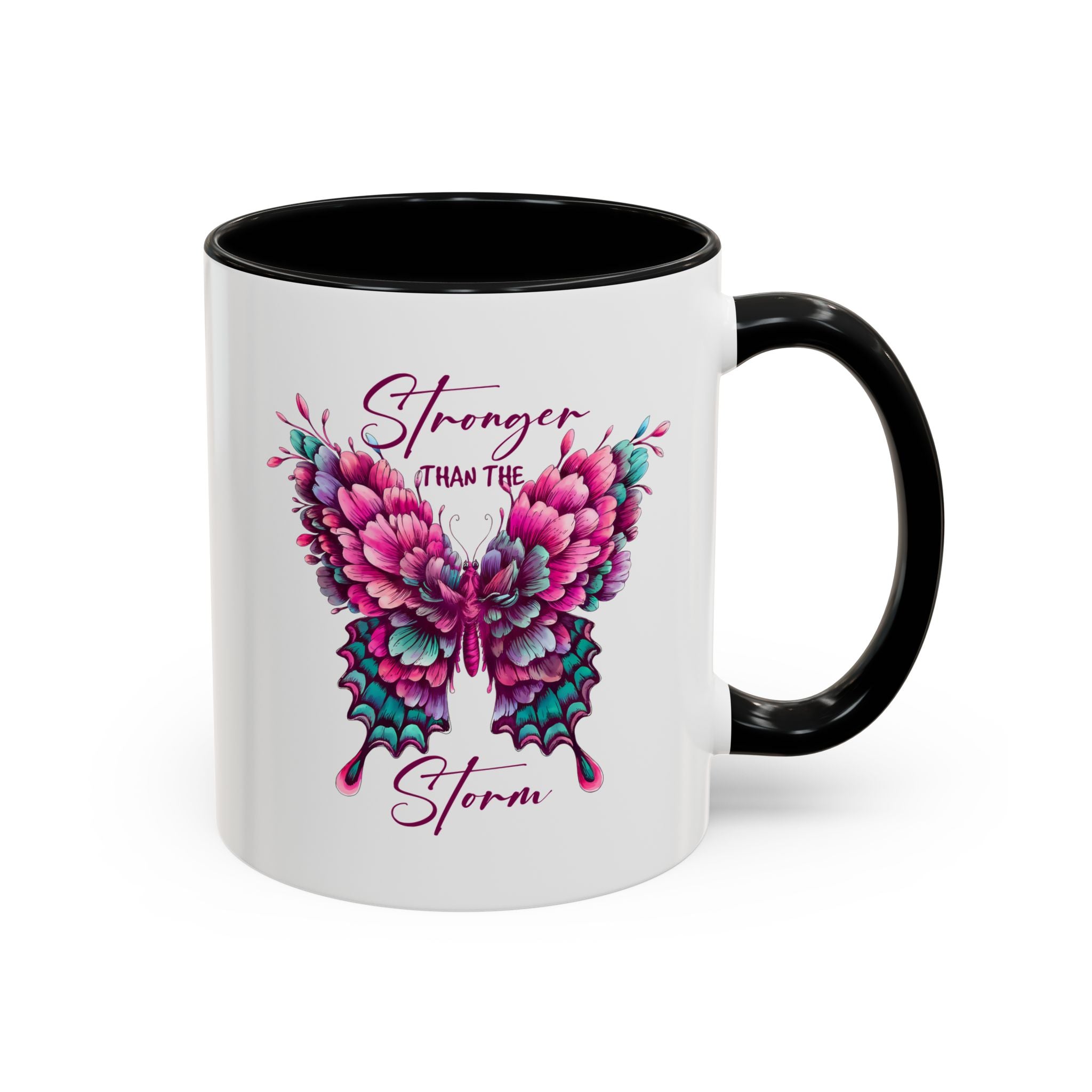 Stronger Than The Storm Accent Coffee Mug - Inspirational Butterfly Design