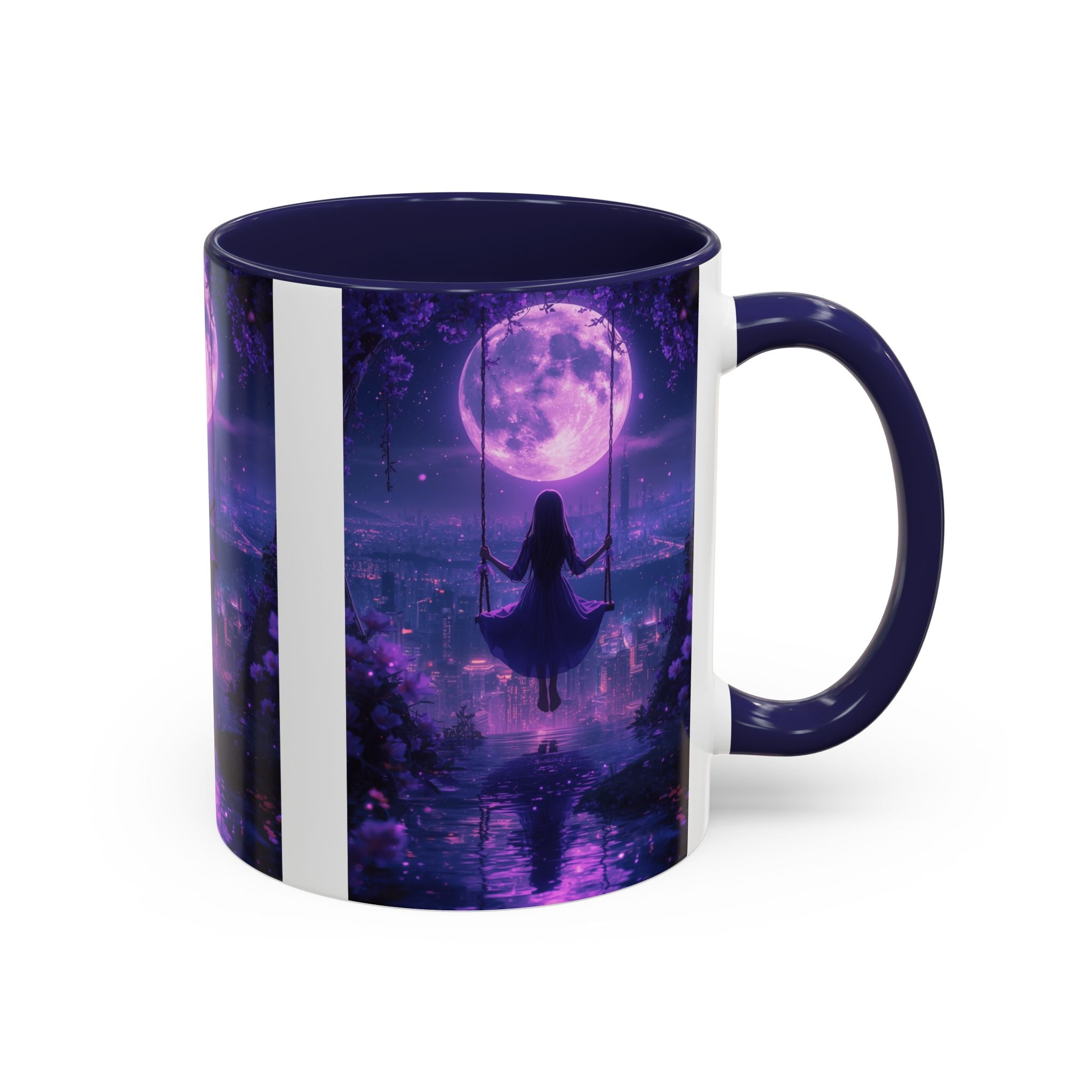 anime Dreamy Moonlit Swing Accent Coffee Mug, Artistic Mug, Celestial Coffee Cup, Fantasy Beverage Holder, Gift for Dreamers
