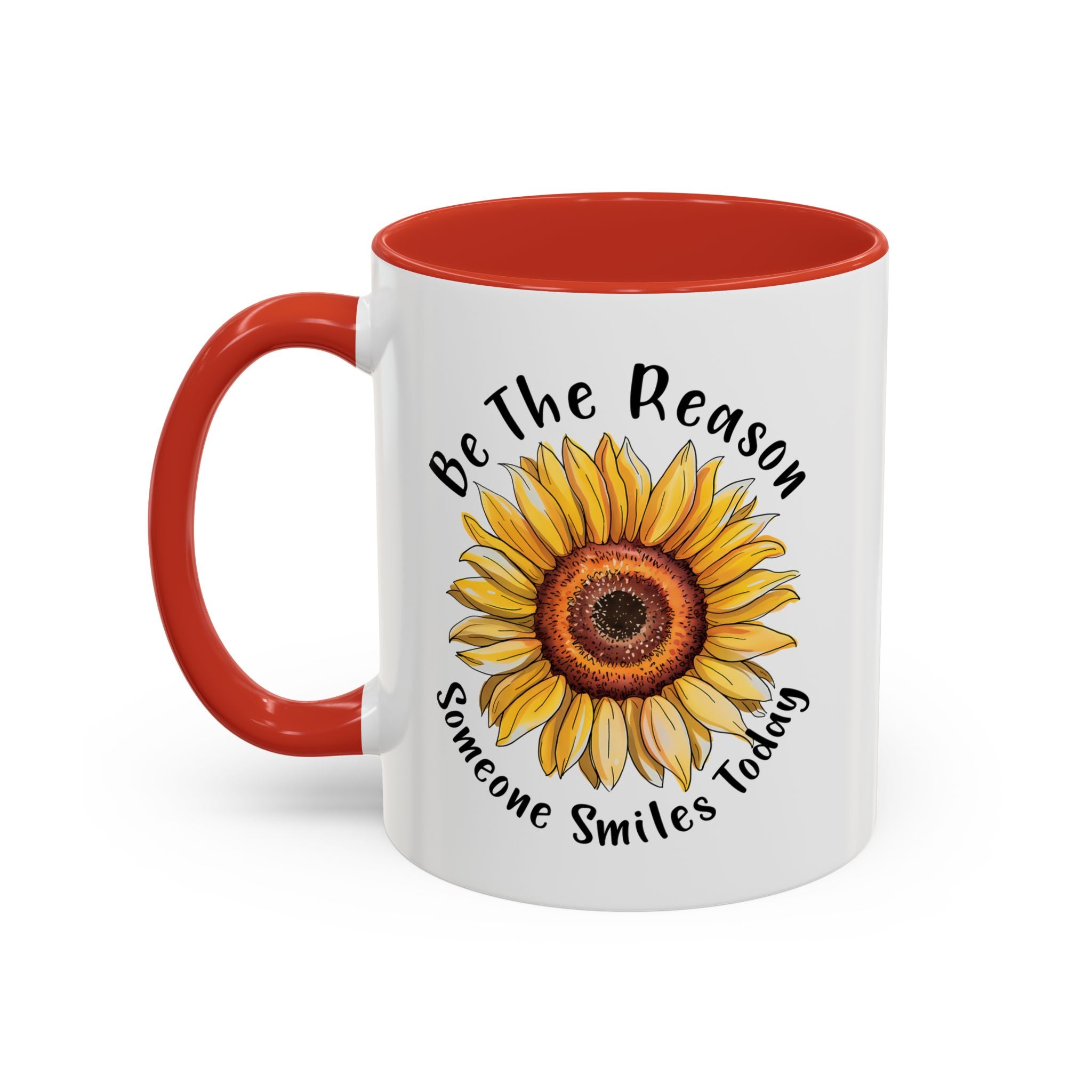 Sunflower Smile Accent Coffee Mug - Cheerful Gift for Friends, Inspirational Mug, 11oz/15oz, Daily Motivation, Brighten Someone's Day