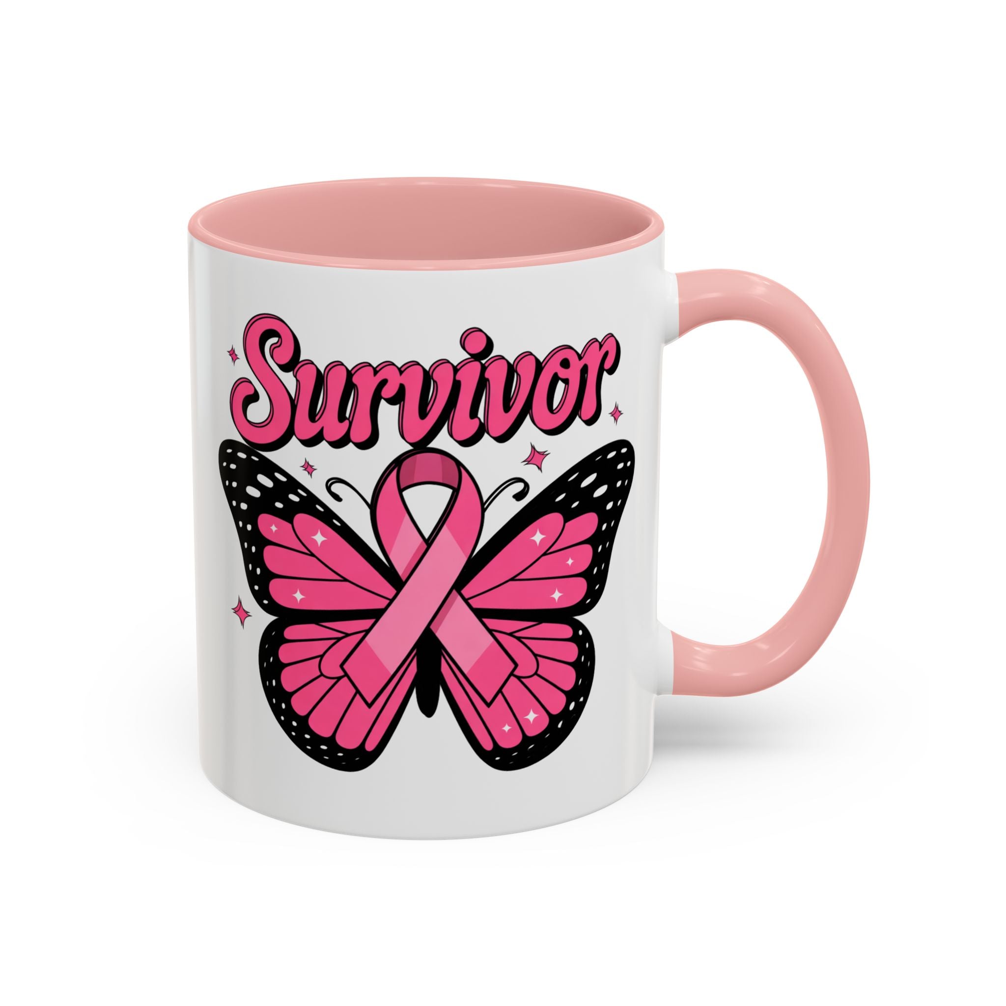 Survivor Butterfly Coffee Mug, Inspirational Gift, Pink Ribbon Mug, Breast Cancer Awareness, Empowerment Cup, Motivational Drinkware