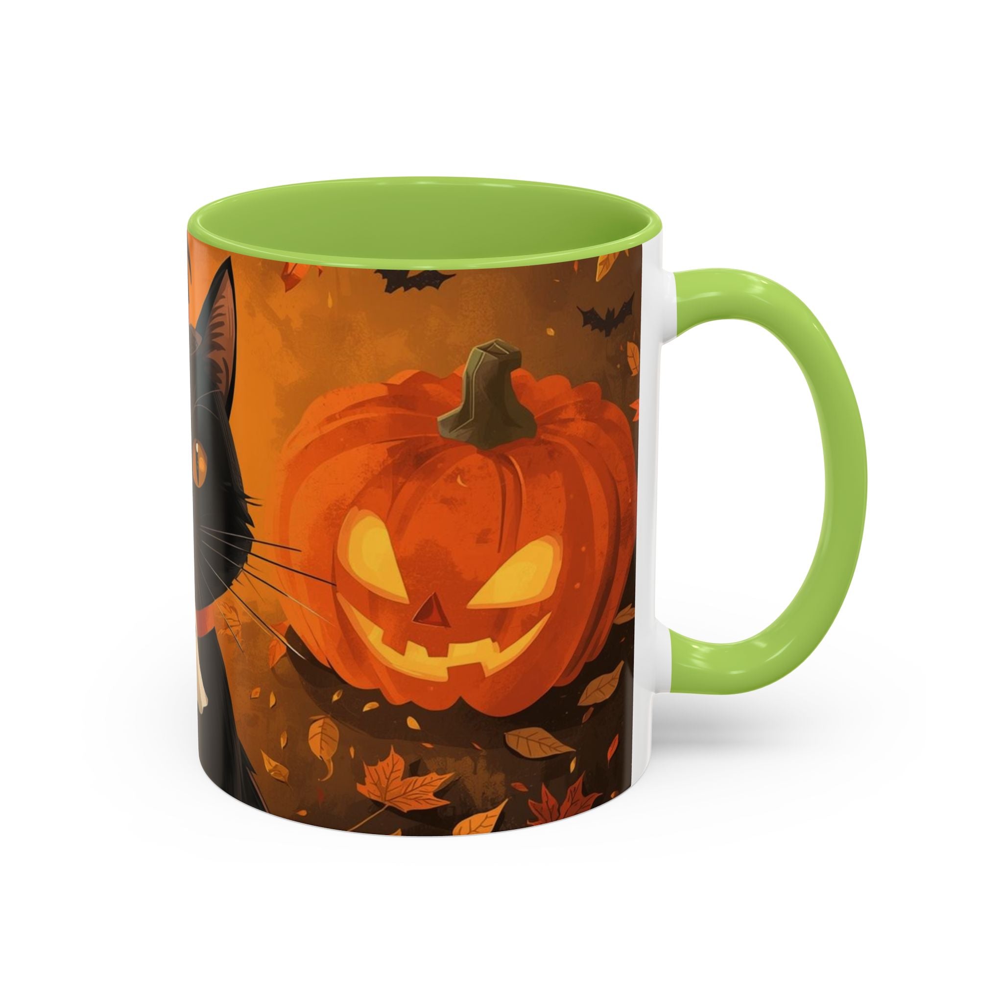 Halloween Cat Coffee Mug - Spooky Black Cat & Pumpkin Design