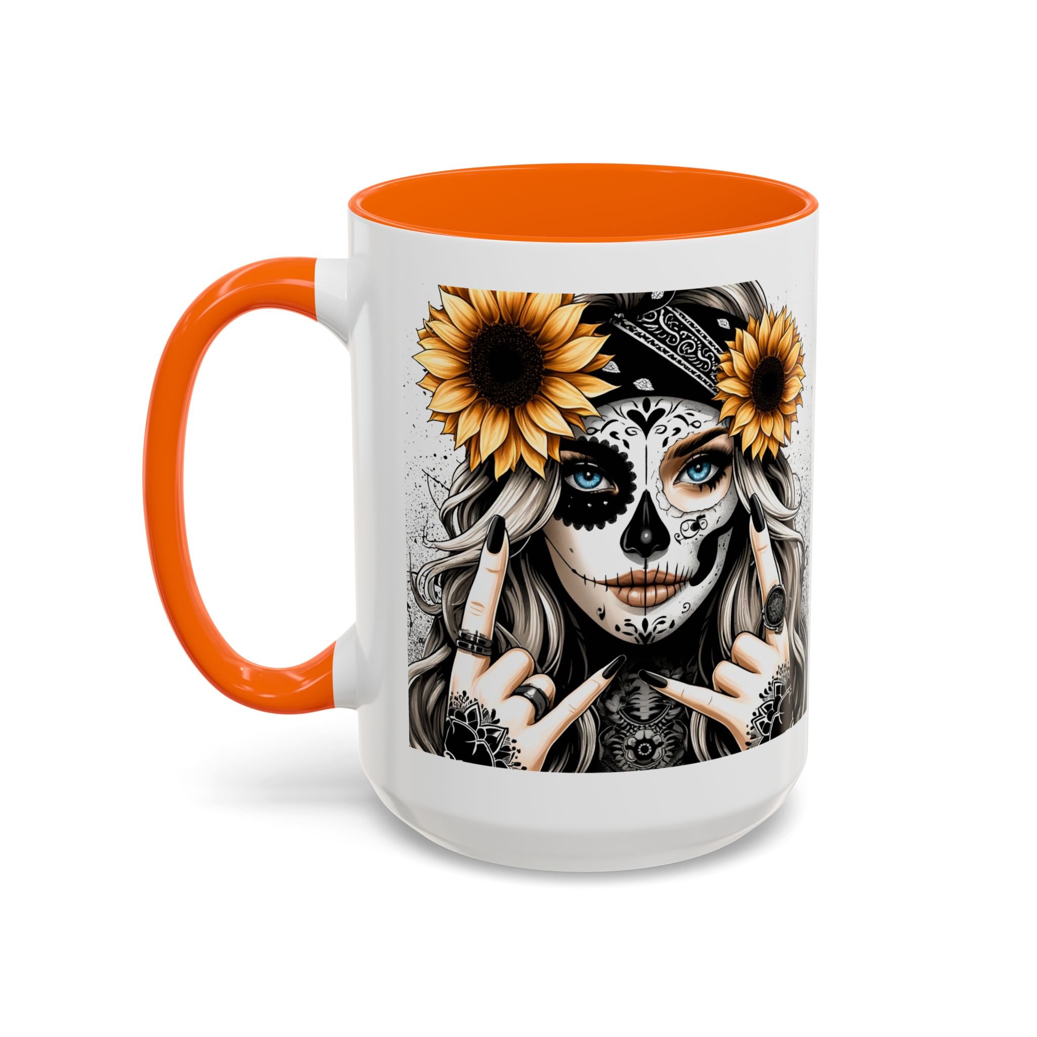 Sunflower Skull Accent Coffee Mug, Gothic Floral Mug, Unique Gift for Coffee Lovers, Boho Decor, Halloween Mug, Artful Drinkware