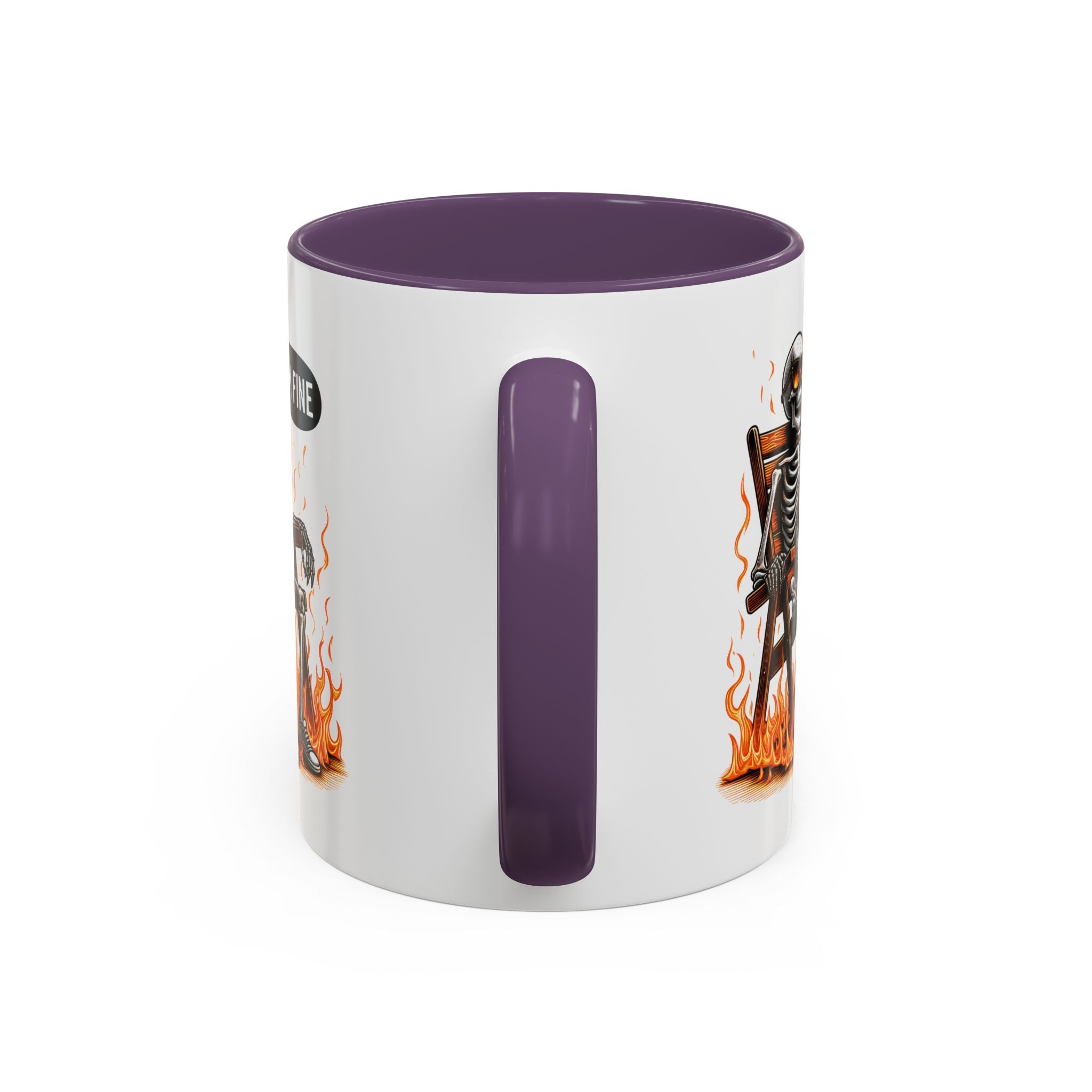 Funny I'M fine  Skeleton on fire Coffee Mug - Humor Gift for Halloween, Coffee Lovers,  Decor, Gag Gift, 11-15oz Accent Mug