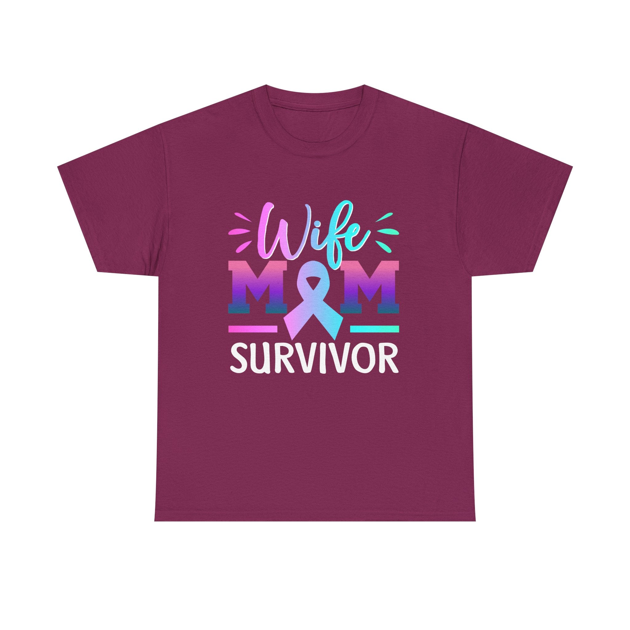 Wife Mom Survivor Tee, Unisex Heavy Cotton Tee, Cancer Awareness Shirt, Gift for Survivors, Inspirational Mom Shirt