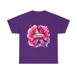 Breast Cancer Awareness Tee, Heal Ribbon Shirt, Supportive Gift, Unisex Cotton T-Shirt, Inspirational Apparel, Pink Ribbon Top