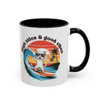 Surfing Cat Coffee Mug - High Tides & Good Vibes - Beach Lover Gift animal lover funny
