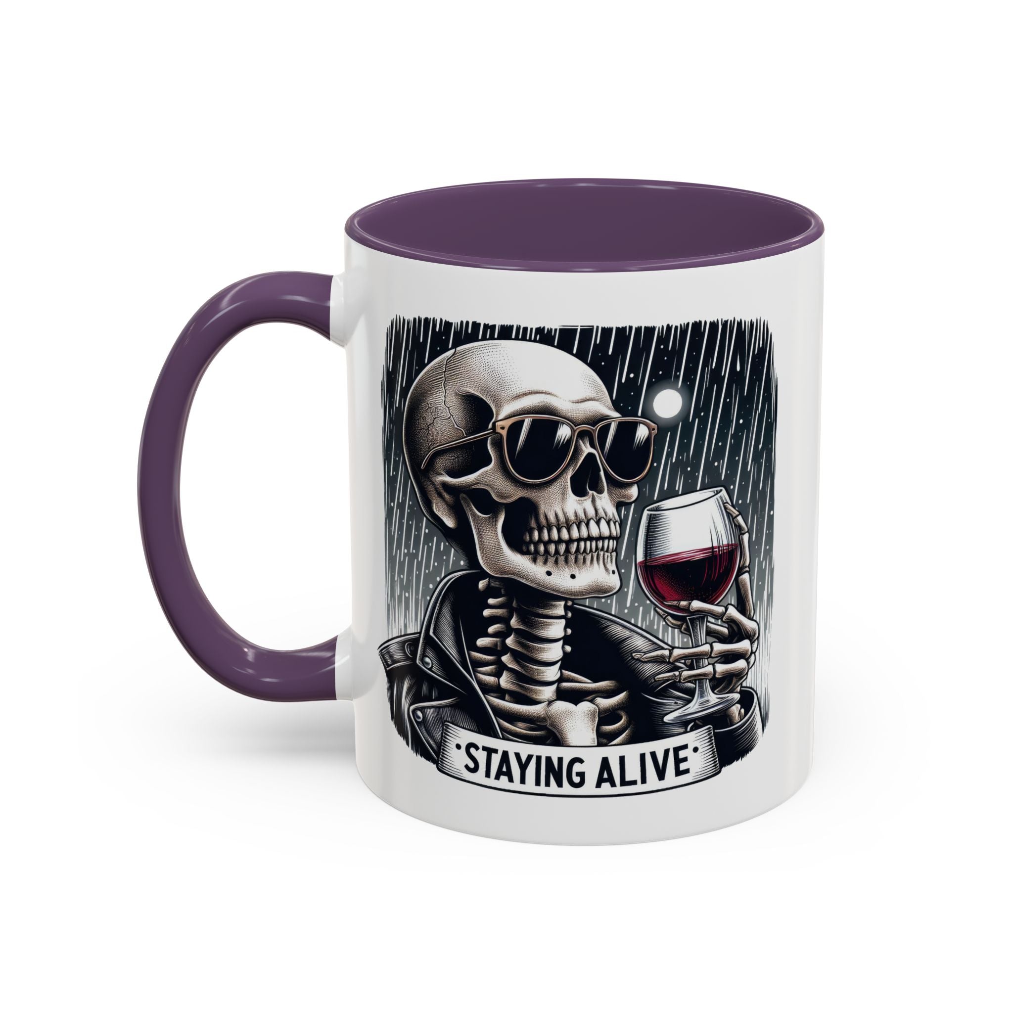 Stylish Skull Coffee Mug, Gothic Drinkware, Staying Alive Gift for Halloween, Funny Office Mug, Alternative Drinkware