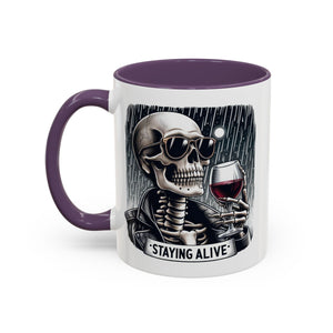 Stylish Skull Coffee Mug, Gothic Drinkware, Staying Alive Gift for Halloween, Funny Office Mug, Alternative Drinkware