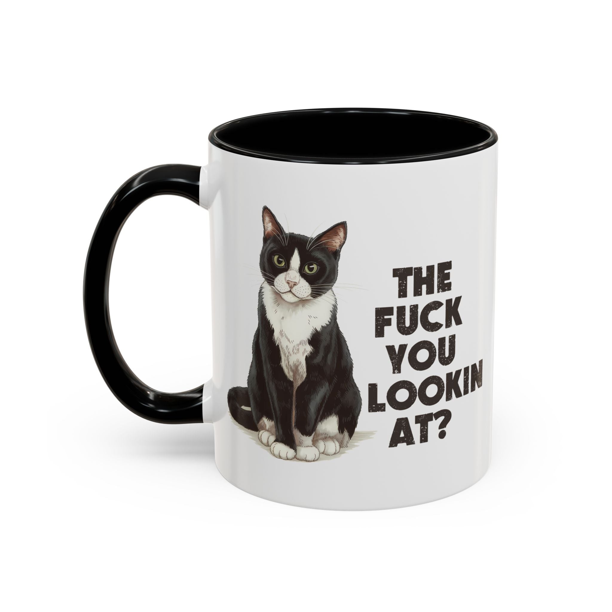 Humorous Cat Accent Coffee Mug - "What You Lookin' At?" 11/15oz attitude and sarcasm