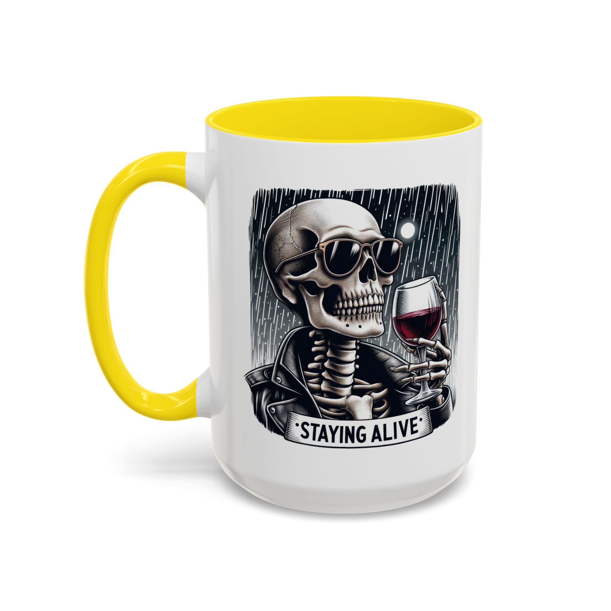 Stylish Skull Coffee Mug, Gothic Drinkware, Staying Alive Gift for Halloween, Funny Office Mug, Alternative Drinkware