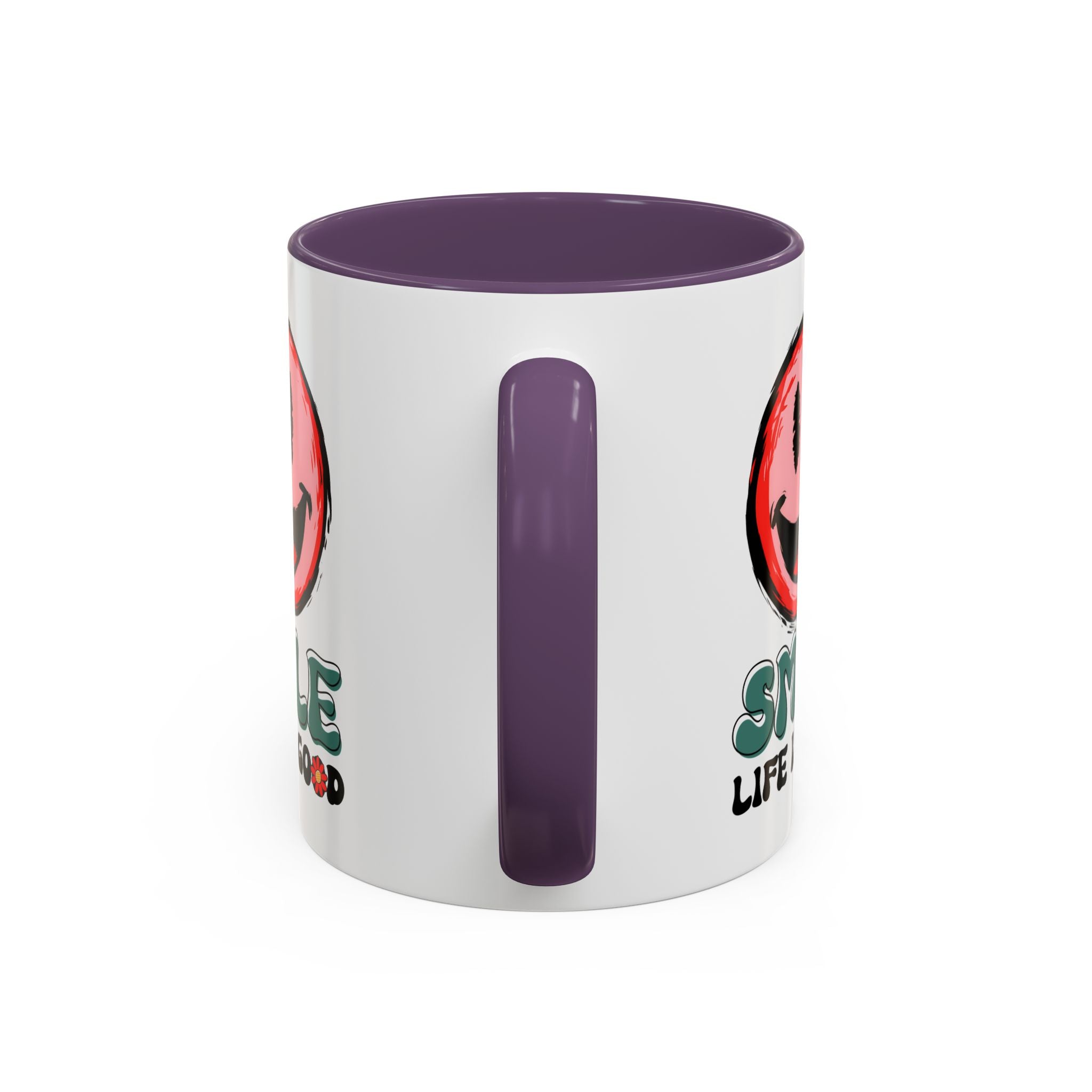 Smiley Face Accent Coffee Mug - "Smile, Life is Good" - 11oz & 15oz