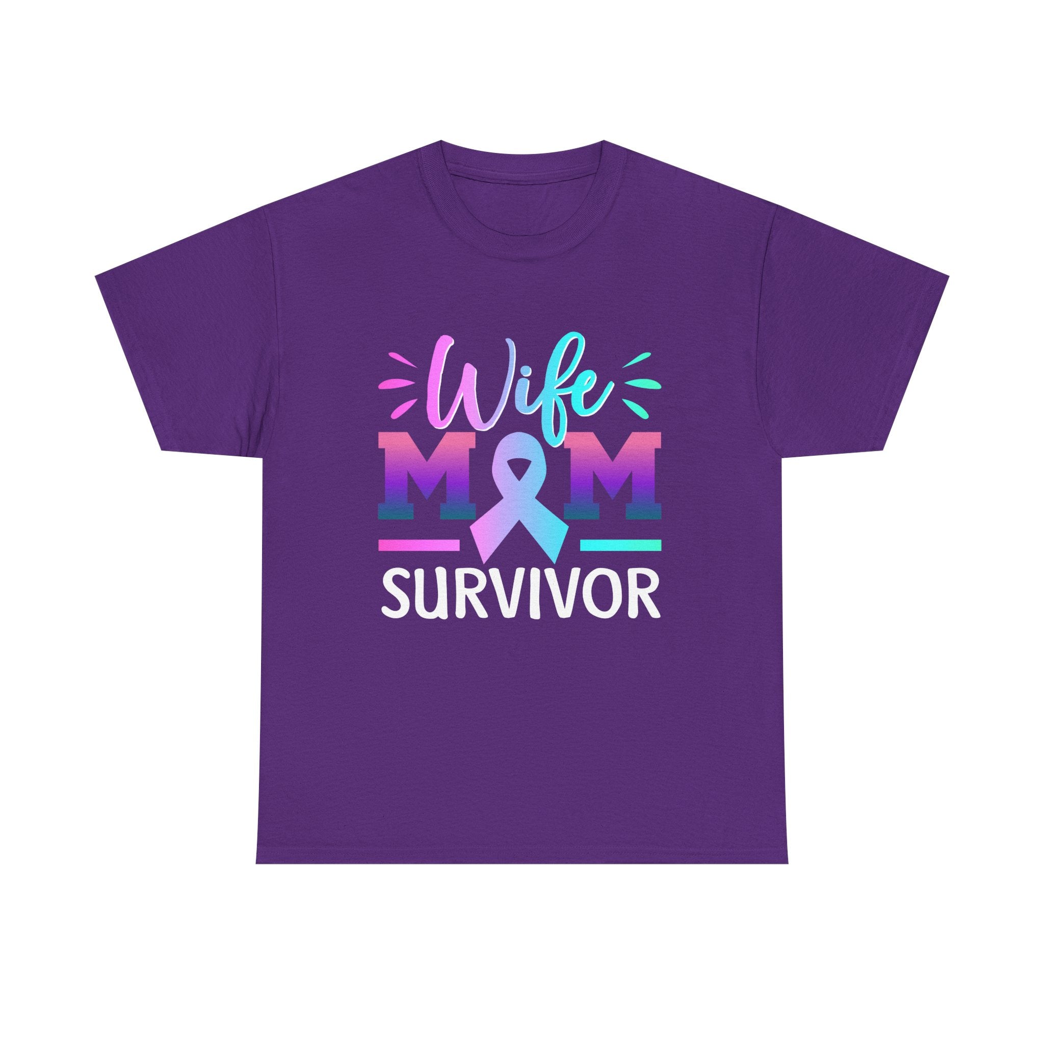 Wife Mom Survivor Tee, Unisex Heavy Cotton Tee, Cancer Awareness Shirt, Gift for Survivors, Inspirational Mom Shirt