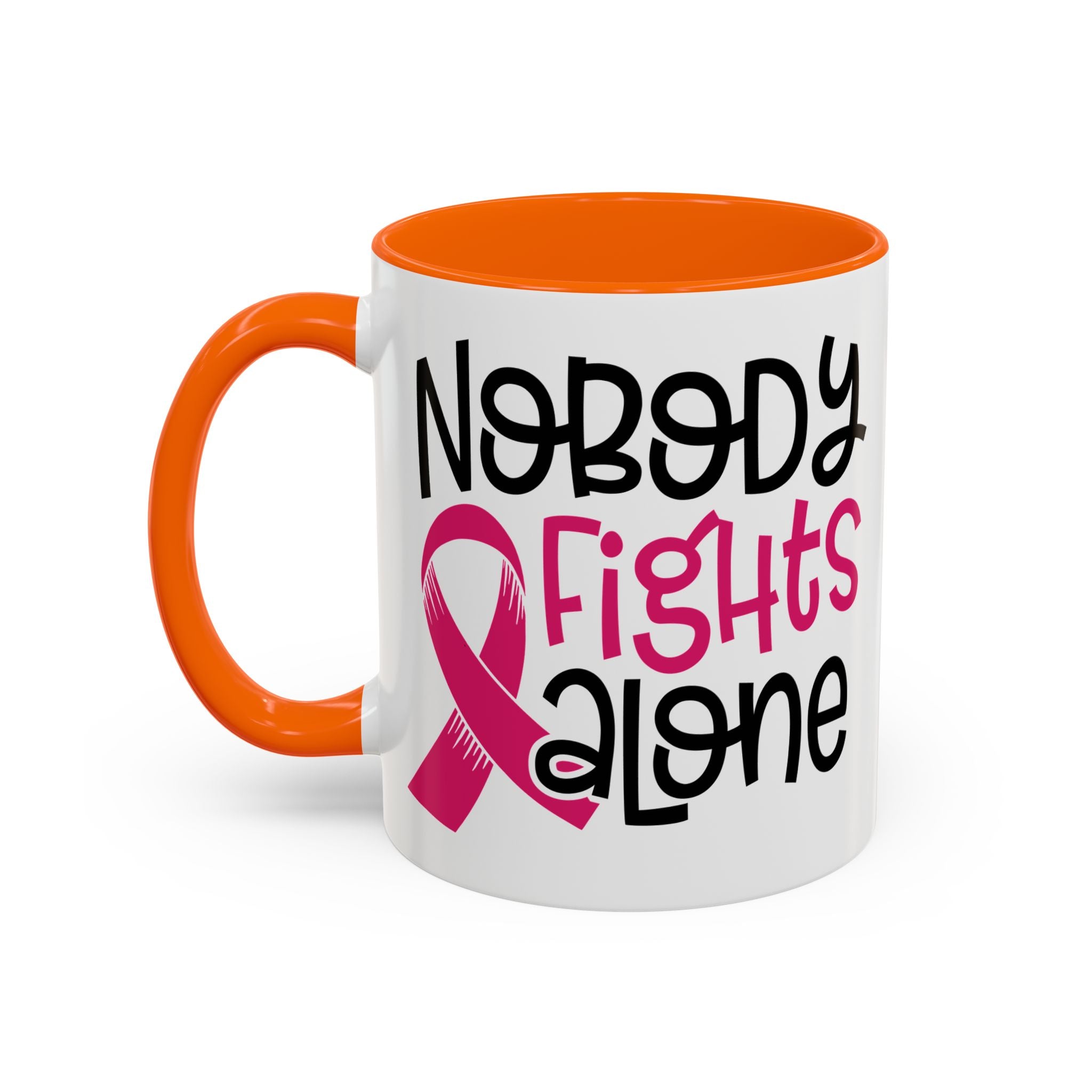 Inspirational Coffee Mug for Support - 'Nobody Fights Alone' | Breast Cancer Awareness Gift, Motivational Mug, Friendship Gift, Self-Care