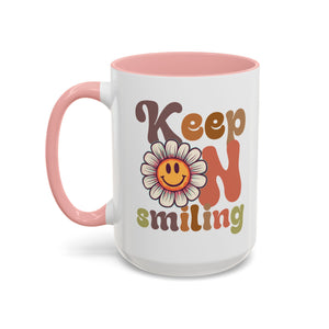 Keep Smiling Floral Coffee Mug - Cheerful 11 & 15oz Accent Mug for Daily Motivation