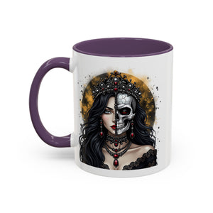 Gothic Art Accent Mug - Artistic Skull & Lady Design, Unique Coffee Cup for Halloween, Gift for Her, Decorative Kitchenware, Dark Aesthetic