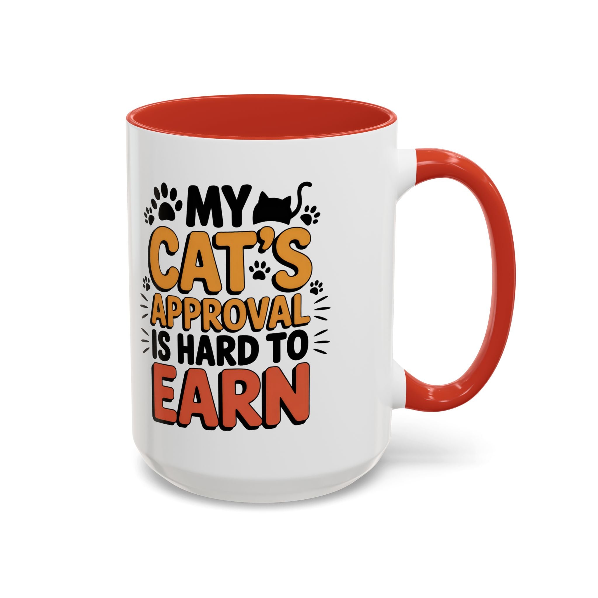 Cat Lover Coffee Mug — "My Cat's Approval Is Hard to Earn" Accent Ceramic Mug