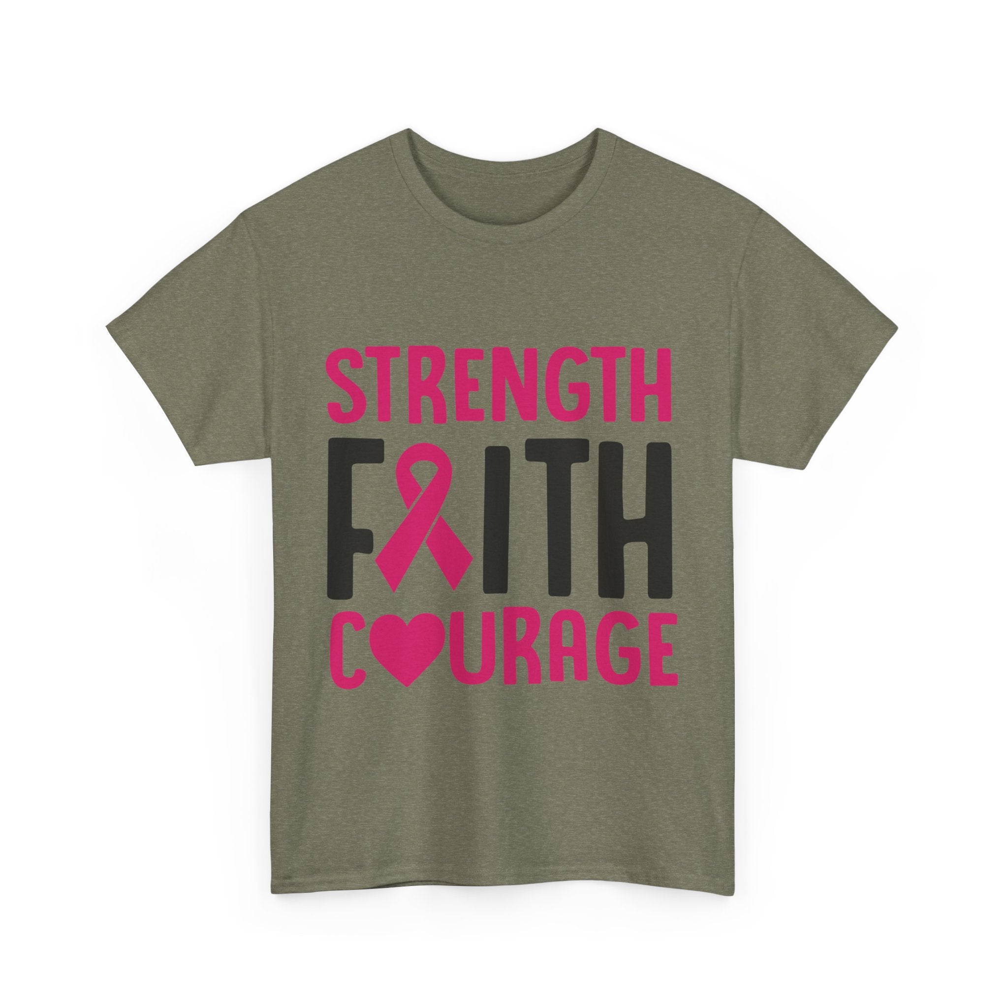 Supportive Statement Tee - Strength, Faith, Courage, Breast Cancer Awareness Shirt, Unisex Cotton Tee, Gift for Her, Inspirational Wear