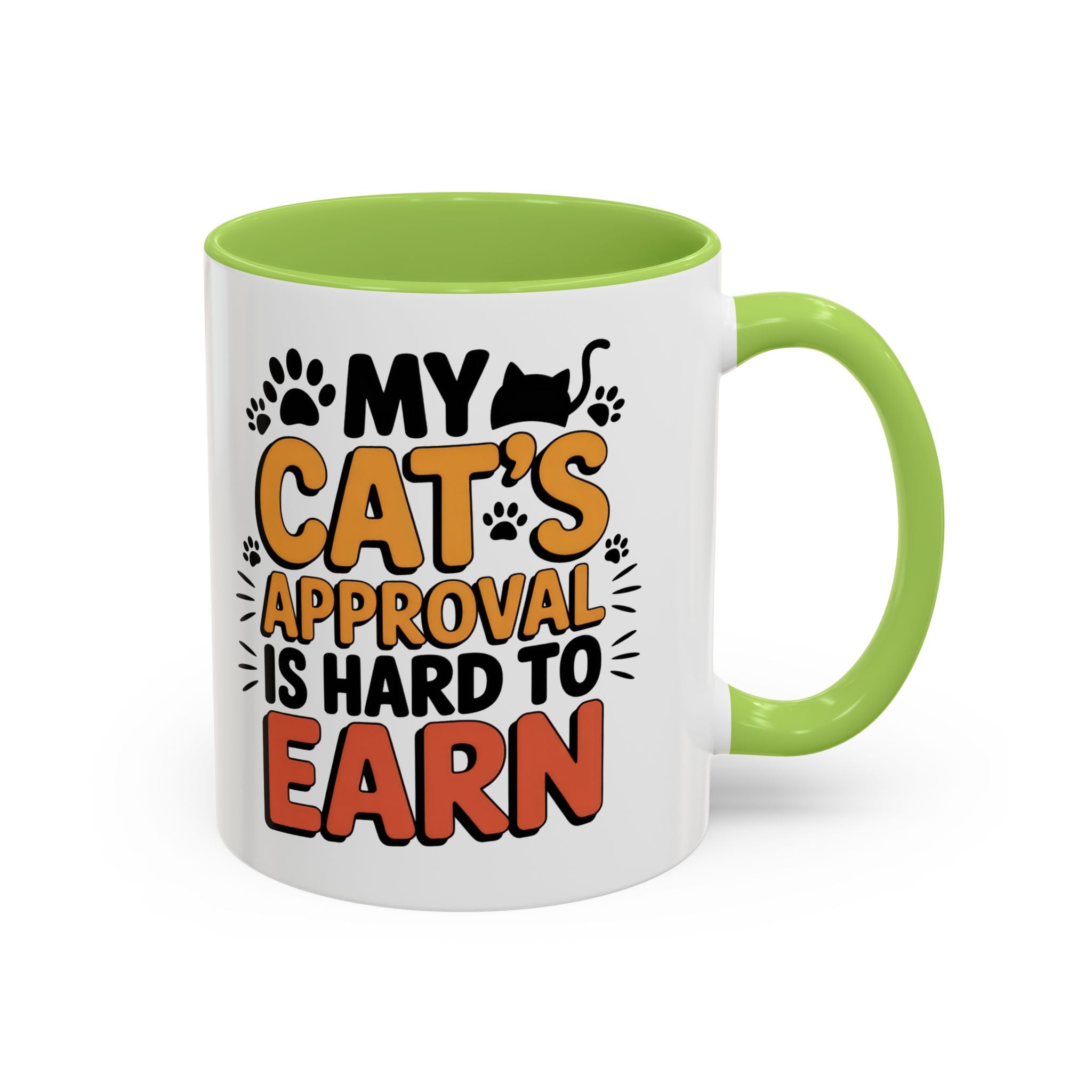 Cat Lover Coffee Mug — "My Cat's Approval Is Hard to Earn" Accent Ceramic Mug