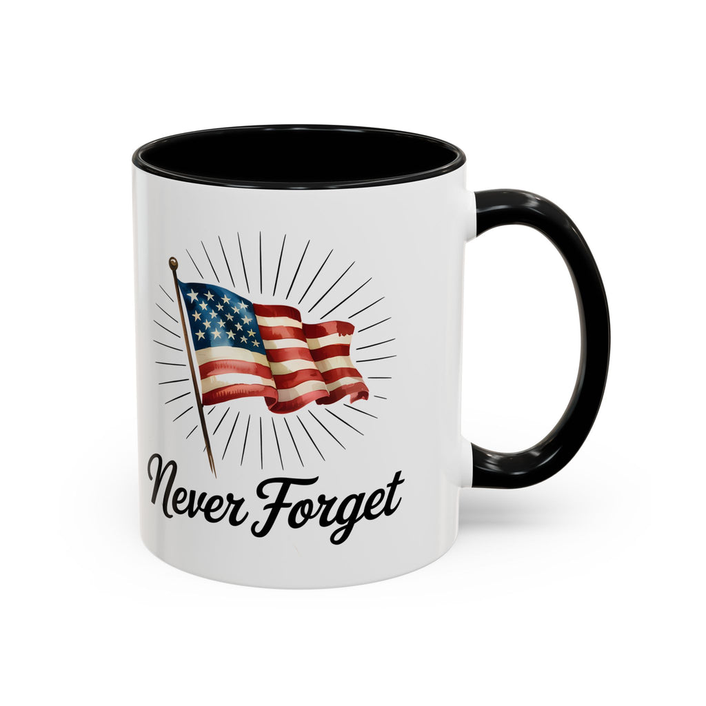 Patriotic Coffee Mug - 'Never Forget' Design with American Flags