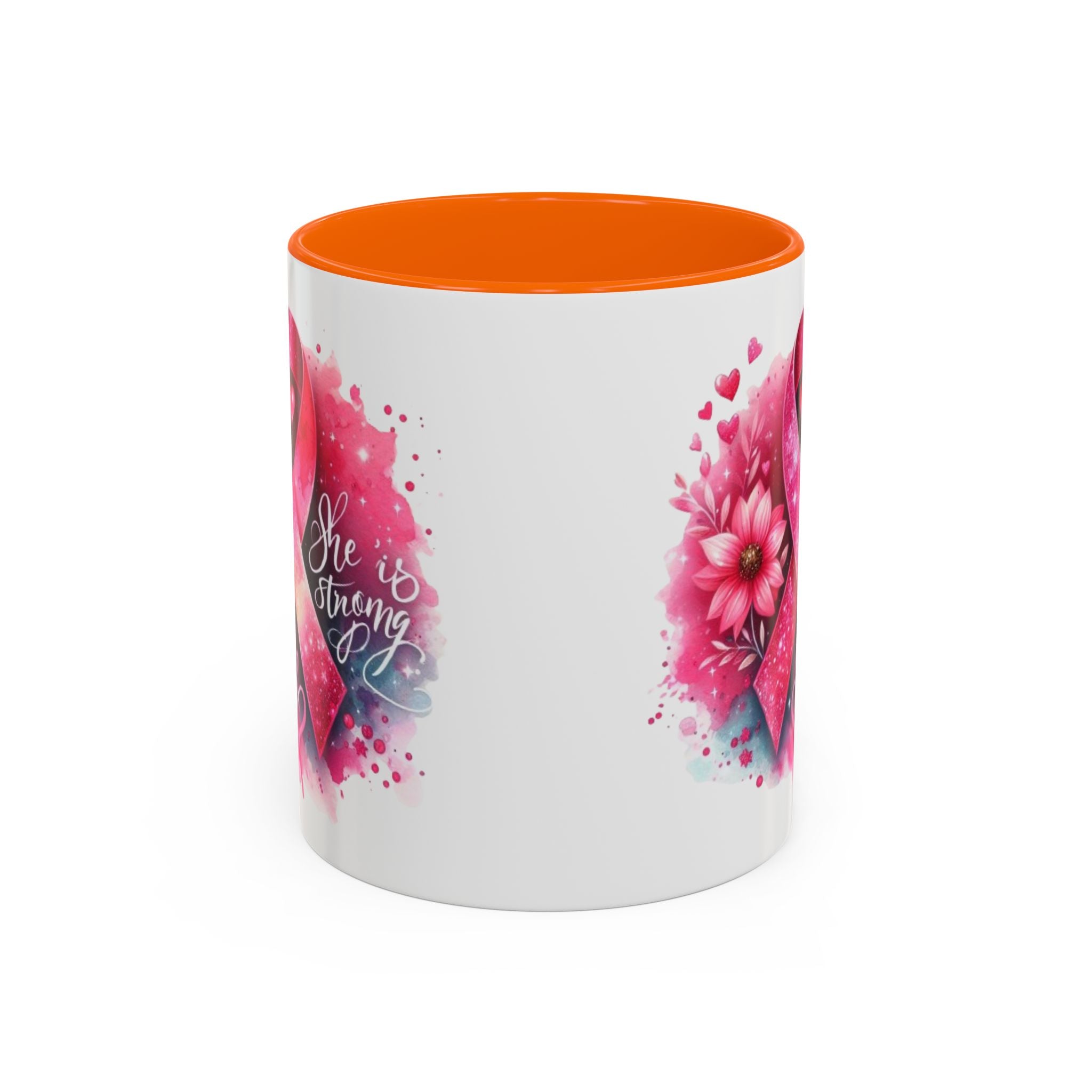 Breast Cancer Awareness Coffee Mug - Inspirational Gift, Motivational Drinkware, Supportive Cup, Pink Ribbon Design, She Is Strong