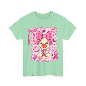 Cute Pink Ribbon Duck Tee, Breast Cancer Awareness Shirt, Funny Unisex Cotton T-Shirt, Gift for Her, Cute Animal Apparel