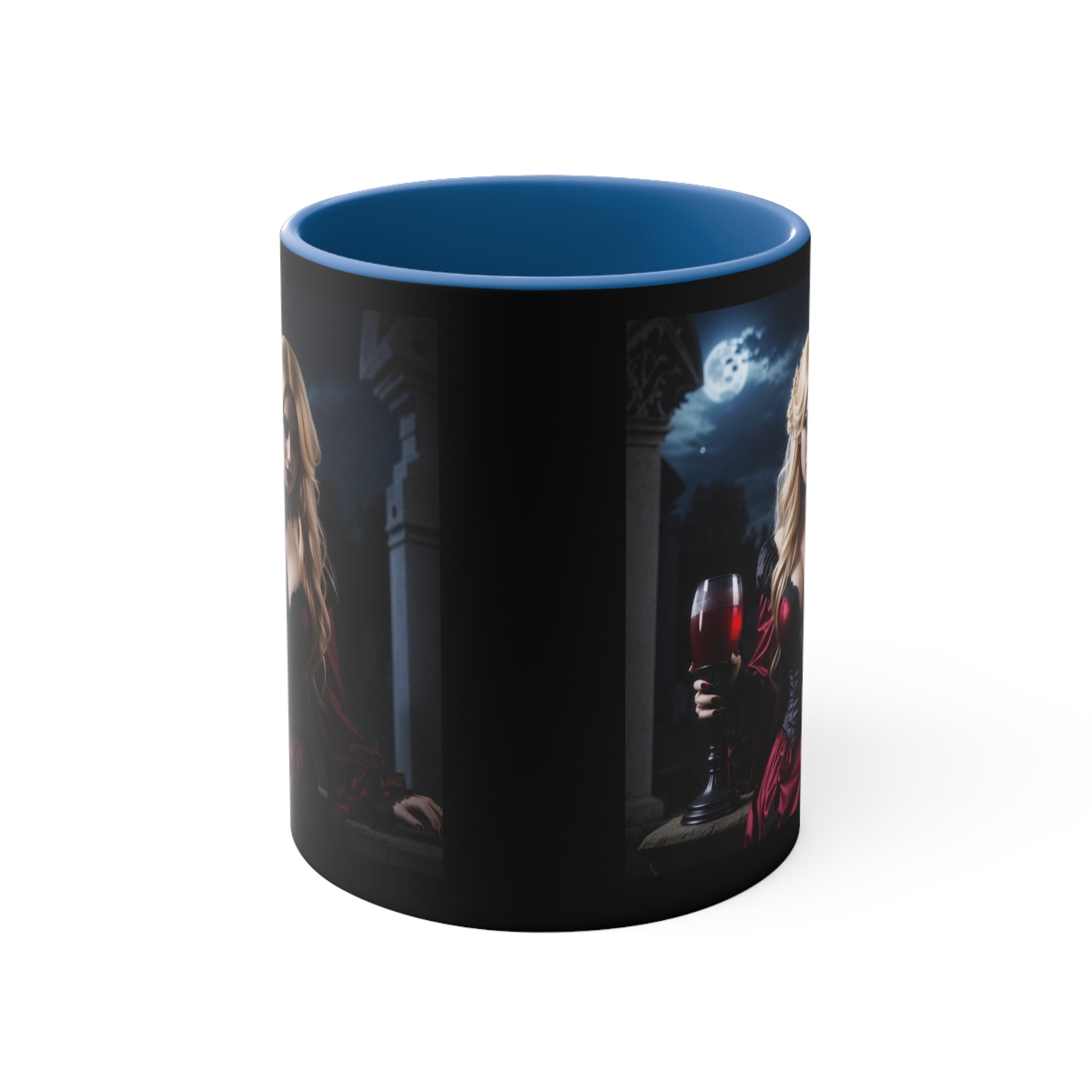 gothic blonde vampire drinking blood Accent Coffee Mug, 11oz