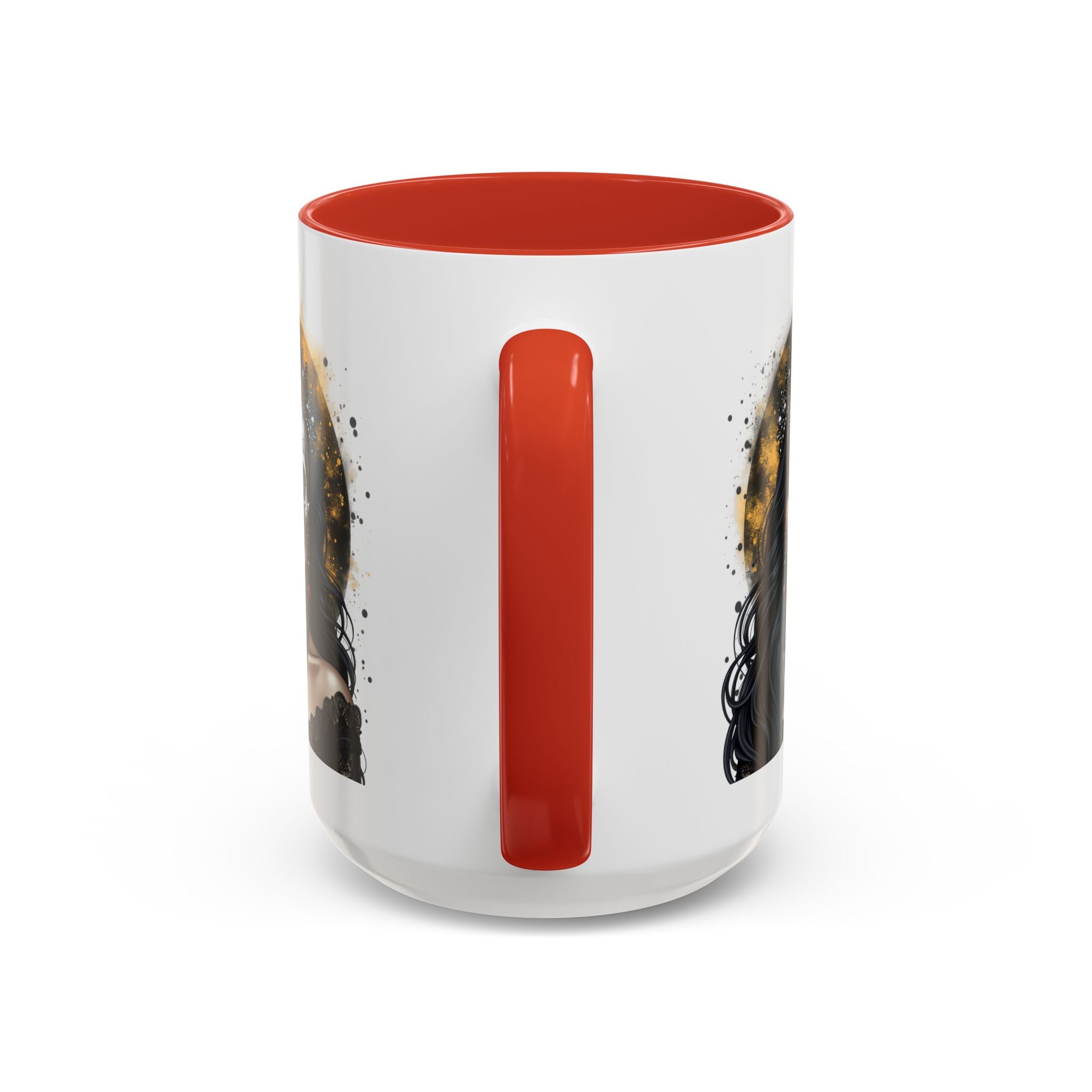 Gothic Art Accent Mug - Artistic Skull & Lady Design, Unique Coffee Cup for Halloween, Gift for Her, Decorative Kitchenware, Dark Aesthetic