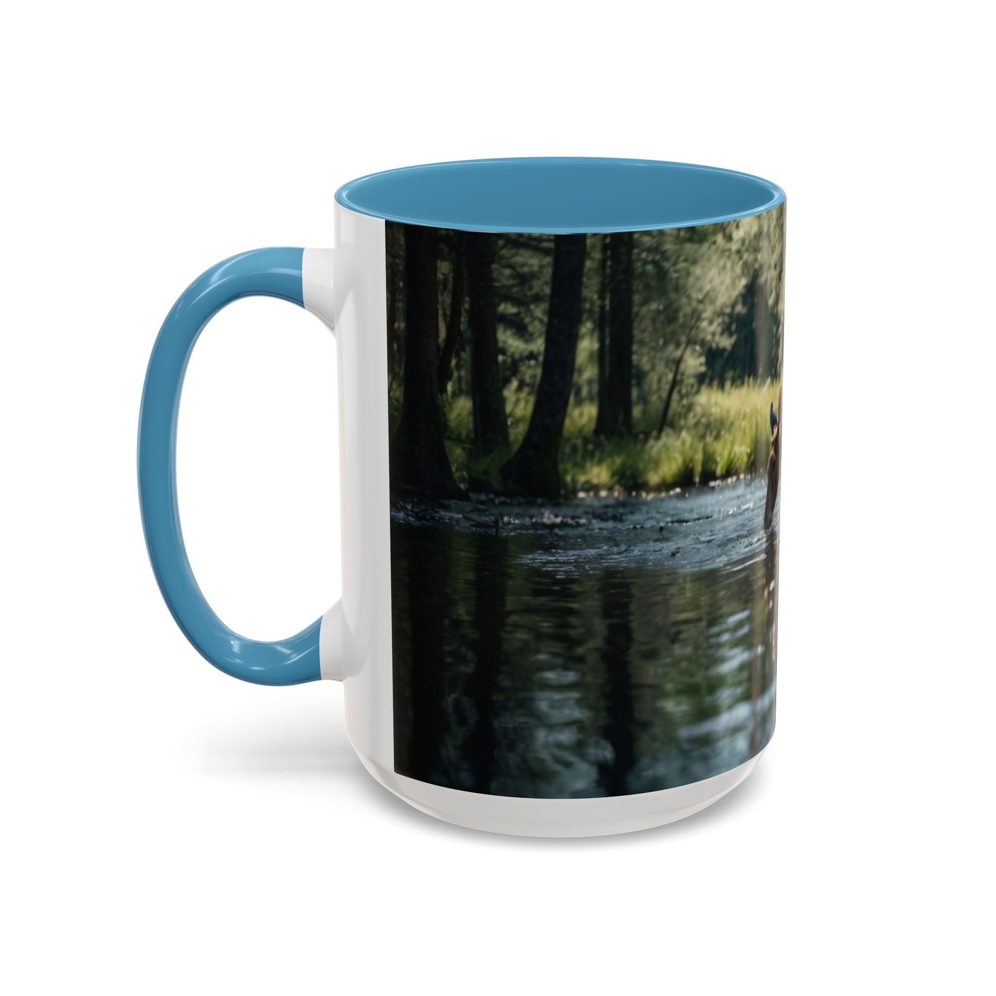 Deer at Stream Accent Coffee Mug — Scenic Wildlife Photo Mug (11/15oz) nature lovers