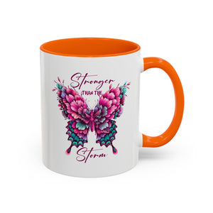 Stronger Than The Storm Accent Coffee Mug - Inspirational Butterfly Design