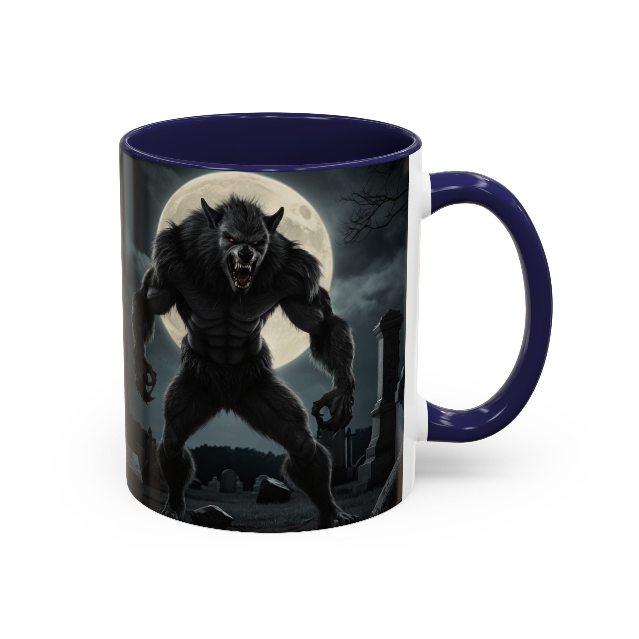 Werewolf Graveyard Coffee Mug — Gothic Moonlit Horror Accent Mug (11/15oz) fantasy