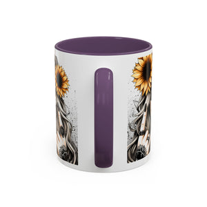 Sunflower Skull Accent Coffee Mug, Gothic Floral Mug, Unique Gift for Coffee Lovers, Boho Decor, Halloween Mug, Artful Drinkware