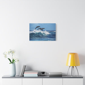 Ocean Wave Dolphin Art Canvas Print, Ocean Decor, Marine Life Wall Art, Nature Lover Gift, Coastal Home Decoration