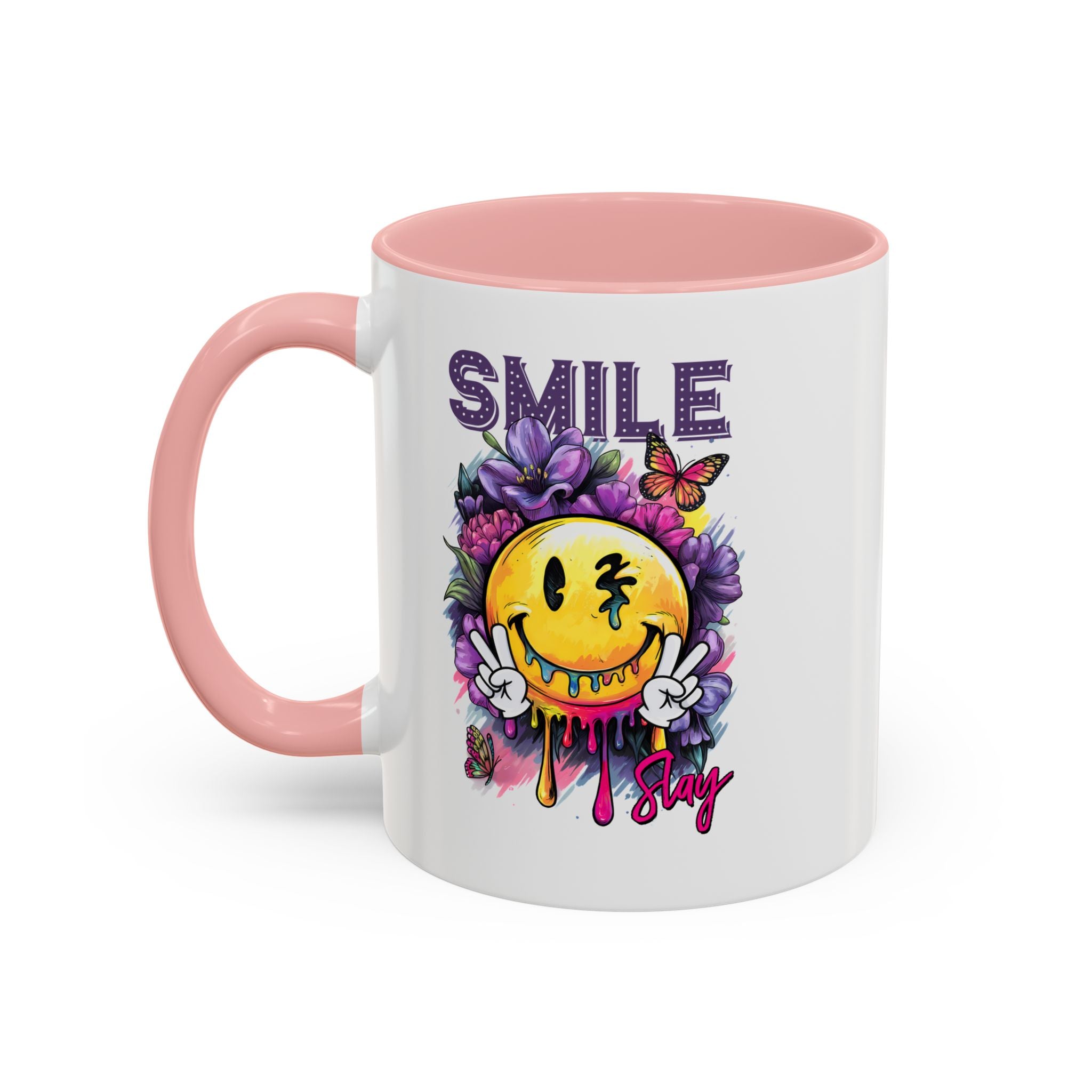 Smile Stay Accent Coffee Mug - Vibrant Floral Design for Positive Vibes