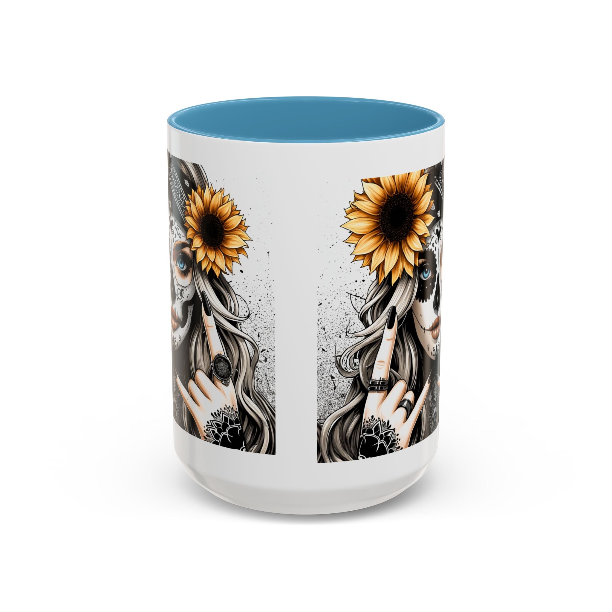 Sunflower Skull Accent Coffee Mug, Gothic Floral Mug, Unique Gift for Coffee Lovers, Boho Decor, Halloween Mug, Artful Drinkware