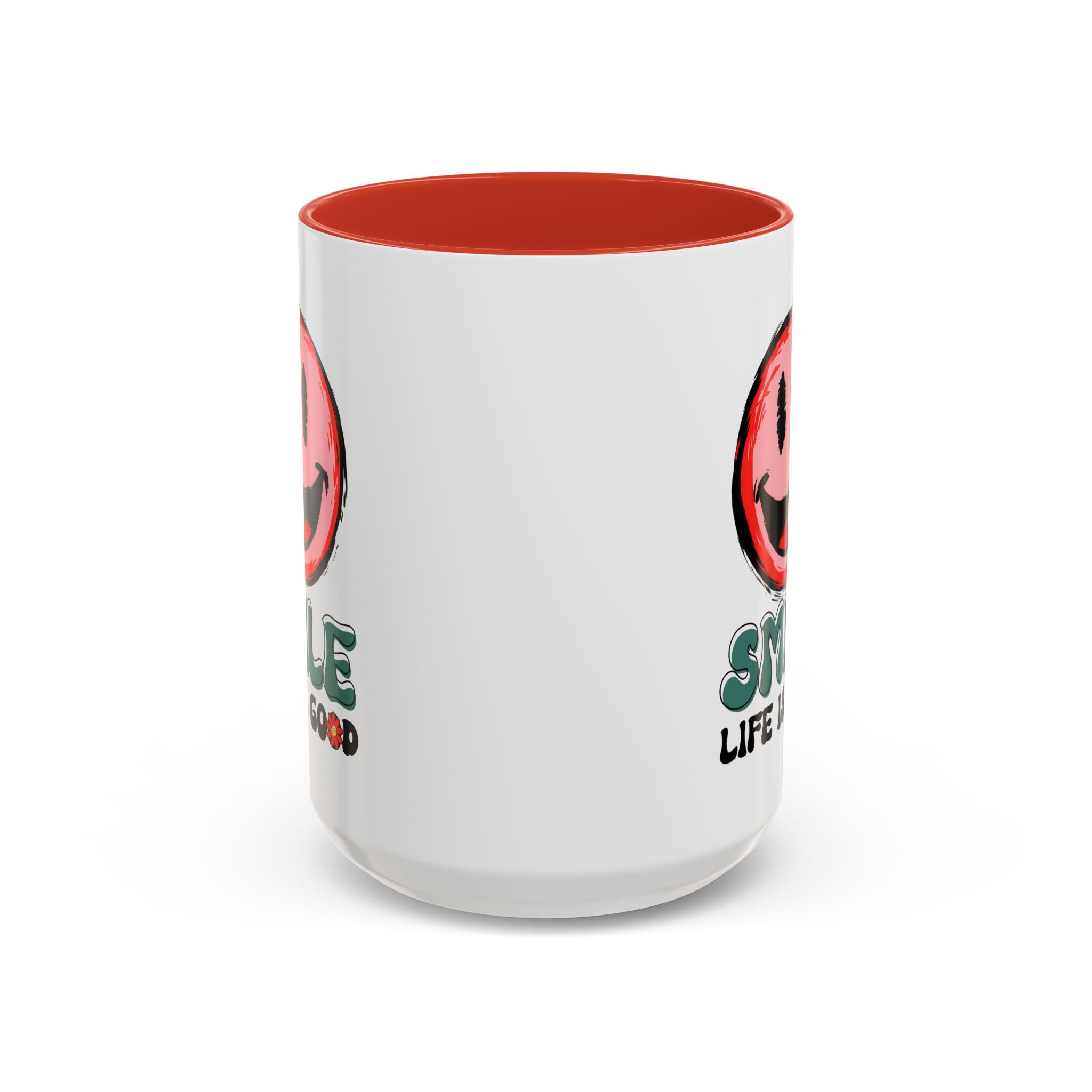 Smiley Face Accent Coffee Mug - "Smile, Life is Good" - 11oz & 15oz