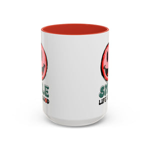 Smiley Face Accent Coffee Mug - "Smile, Life is Good" - 11oz & 15oz